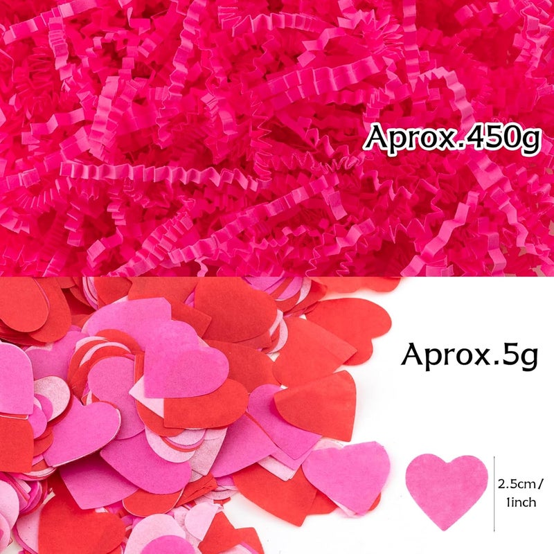 Jocomoni 1LB Valentine's Day Crinkle Cut Paper Shred Filler Pink Crinkle Cut Paper with Heart Confetti Shredded Filler Raffia Paper for Gift Wrapping Craft DIY Packaging Filling Party Supply - Image 2